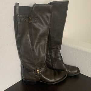 Olive Green Tall Leather Riding Boots.